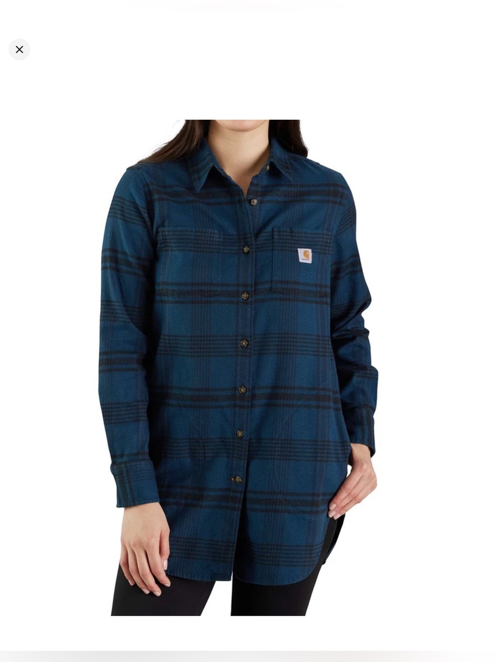 NWT Carhartt‎ Rugged Flex Women XL Blue Plaid Flannel Shirt Dress with Pockets